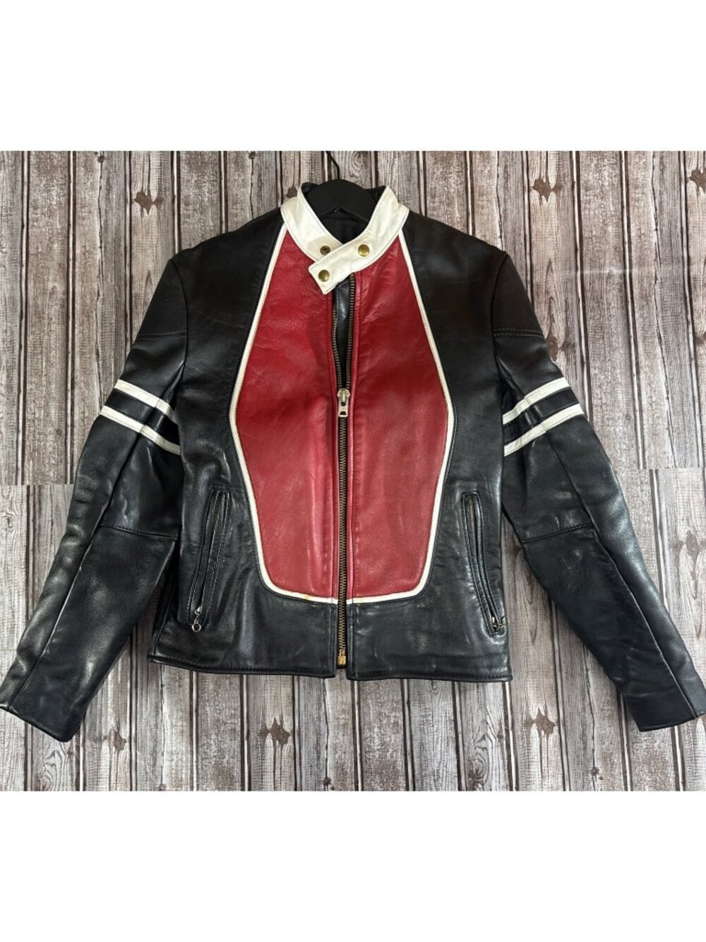 Vanson RJV Leather Biker Jacket Size 36 Black Red White Vintage Rider